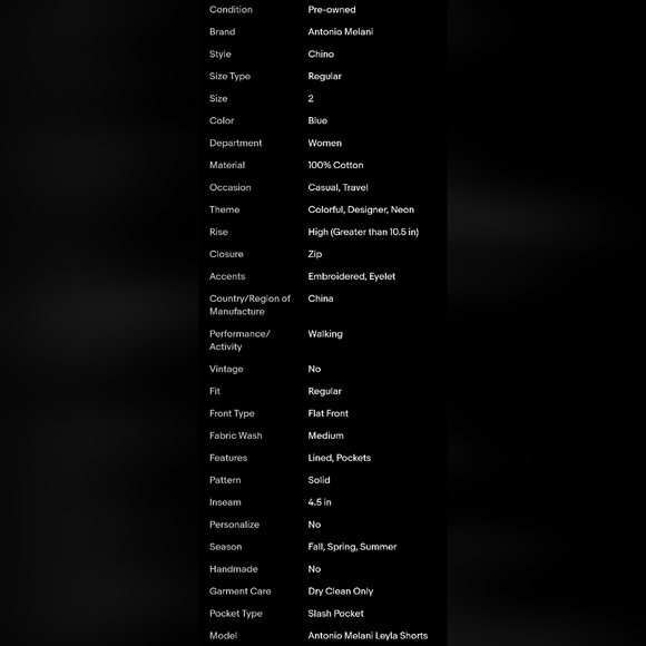 Antonio Melani Leyla Shorts Womens Deep Cerulean Blue Eyelet Lined Size 2 - Picture 7 of 7